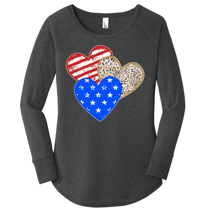 Patriotic Leopard Print Stars And Stripes Hearts Women's Perfect Tri Tunic Long Sleeve Shirt