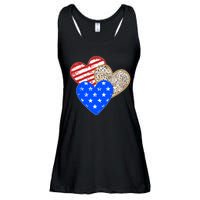 Patriotic Leopard Print Stars And Stripes Hearts Ladies Essential Flowy Tank