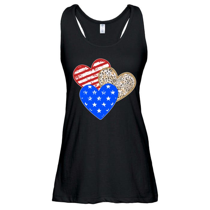 Patriotic Leopard Print Stars And Stripes Hearts Ladies Essential Flowy Tank