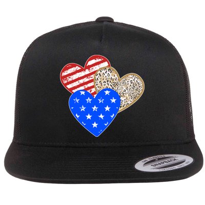 Patriotic Leopard Print Stars And Stripes Hearts Flatbill Hat
