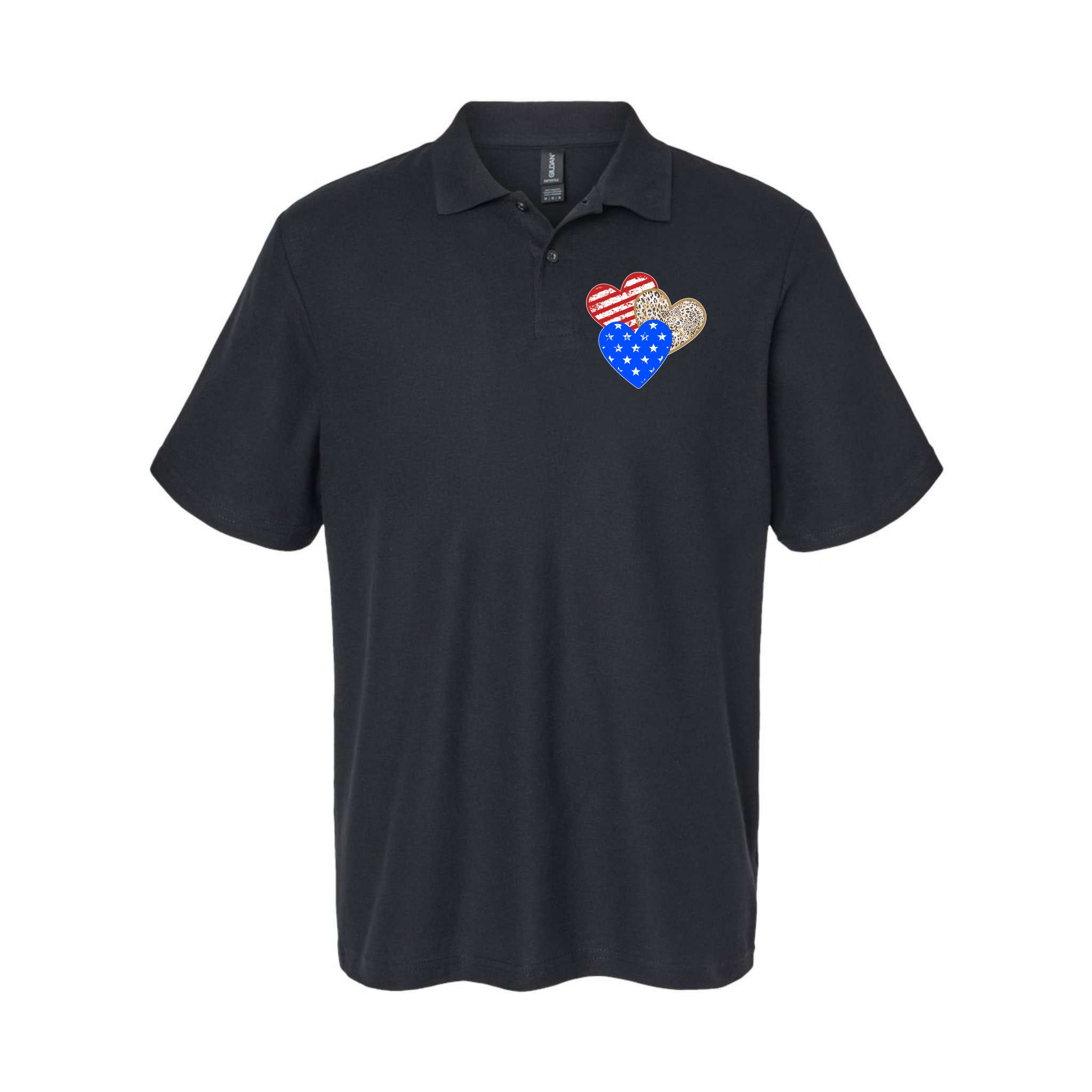 Patriotic Leopard Print Stars And Stripes Hearts Polo