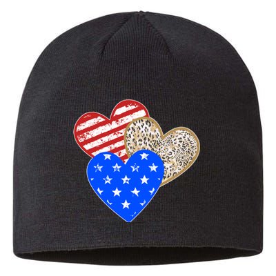 Patriotic Leopard Print Stars And Stripes Hearts Sustainable Beanie