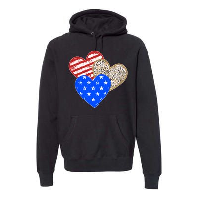 Patriotic Leopard Print Stars And Stripes Hearts Premium Hoodie