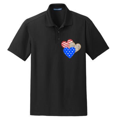 Patriotic Leopard Print Stars And Stripes Hearts Dry Zone Grid Polo