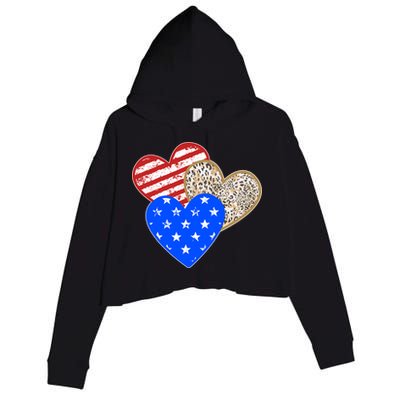 Patriotic Leopard Print Stars And Stripes Hearts Crop Fleece Hoodie