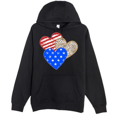 Patriotic Leopard Print Stars And Stripes Hearts Premium Pullover Hoodie