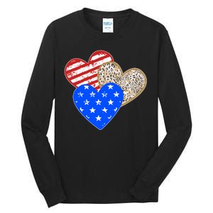 Patriotic Leopard Print Stars And Stripes Hearts Tall Long Sleeve T-Shirt