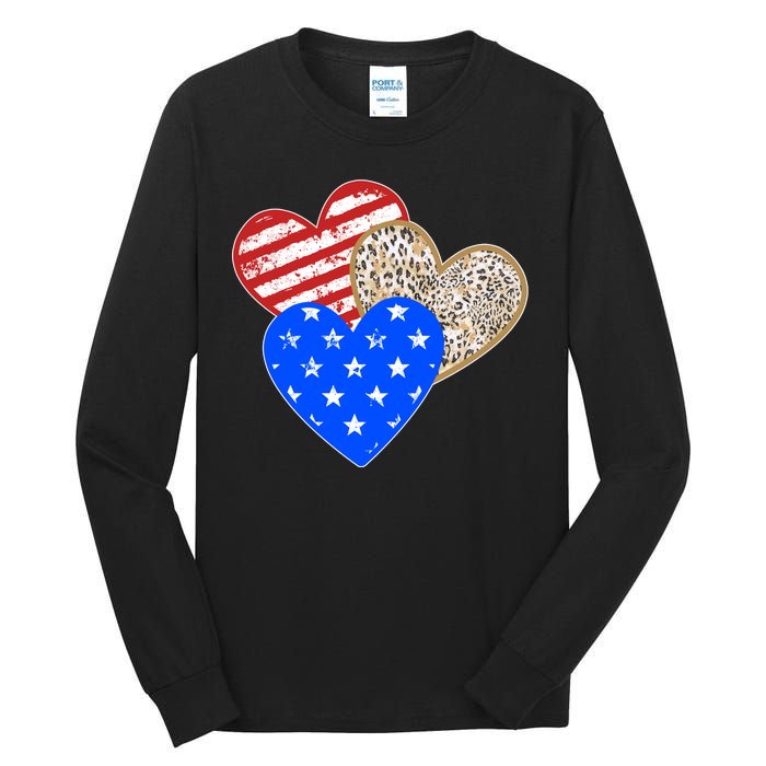 Patriotic Leopard Print Stars And Stripes Hearts Tall Long Sleeve T-Shirt