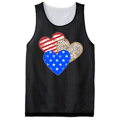 Patriotic Leopard Print Stars And Stripes Hearts Mesh Reversible Basketball Jersey Tank