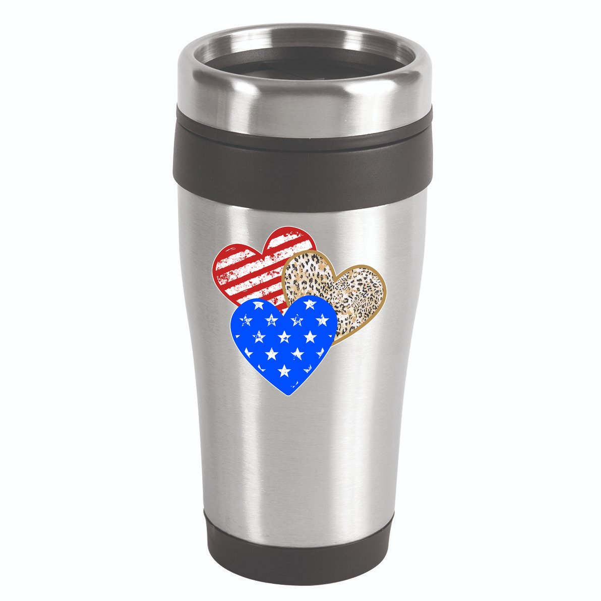 Patriotic Leopard Print Stars And Stripes Hearts 16oz Travel Tumbler