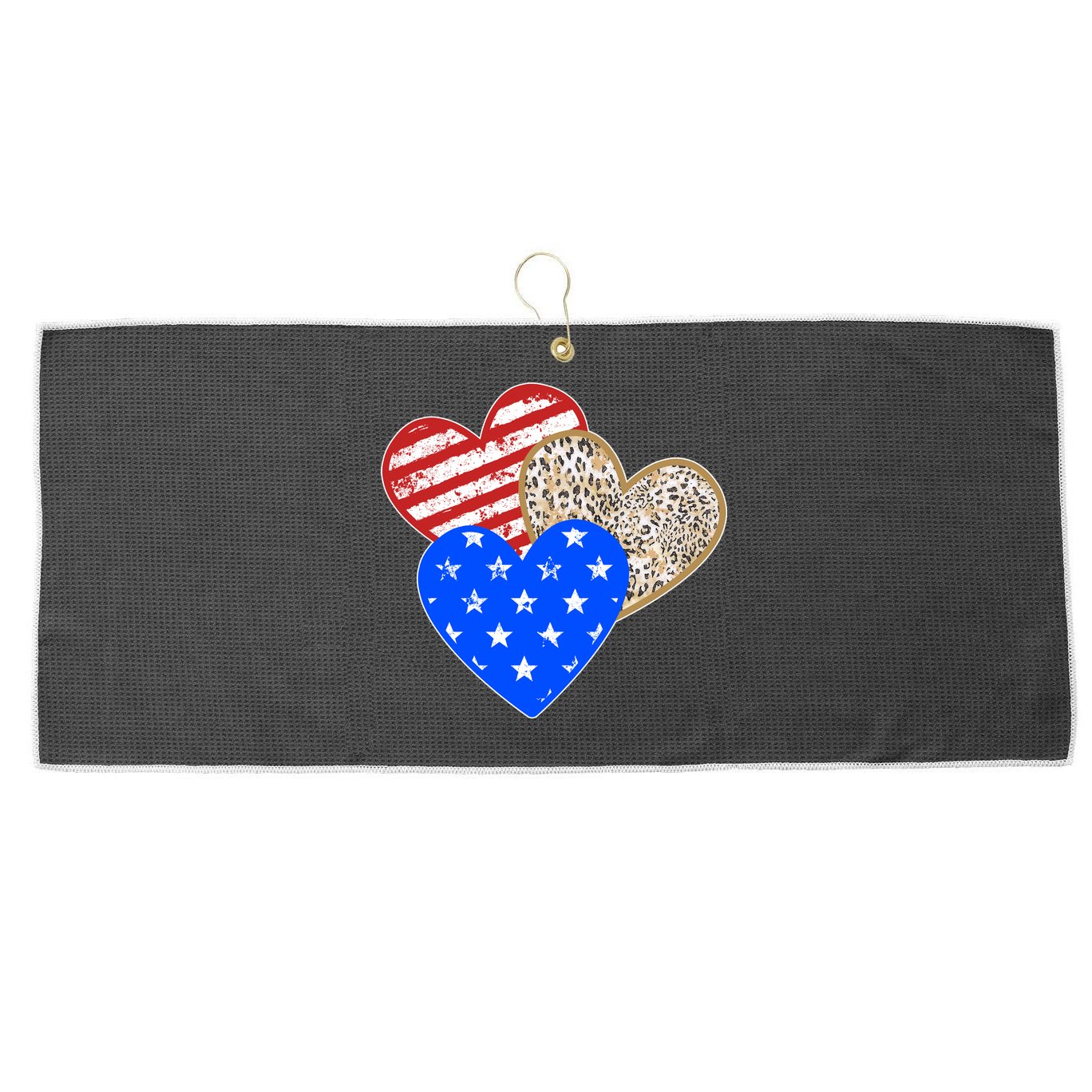 Patriotic Leopard Print Stars And Stripes Hearts Large Microfiber Waffle Golf Towel