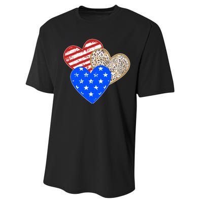 Patriotic Leopard Print Stars And Stripes Hearts Performance Sprint T-Shirt