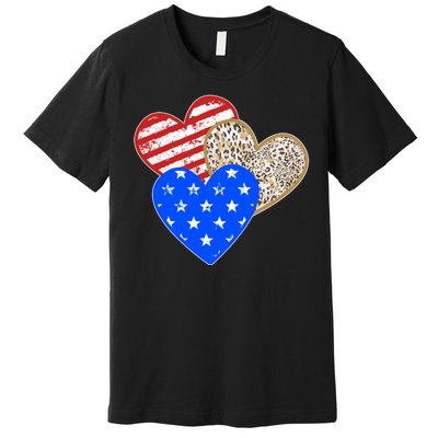 Patriotic Leopard Print Stars And Stripes Hearts Premium T-Shirt