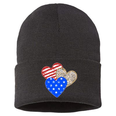 Patriotic Leopard Print Stars And Stripes Hearts Sustainable Knit Beanie