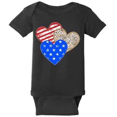 Patriotic Leopard Print Stars And Stripes Hearts Baby Bodysuit