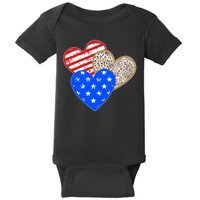 Patriotic Leopard Print Stars And Stripes Hearts Baby Bodysuit