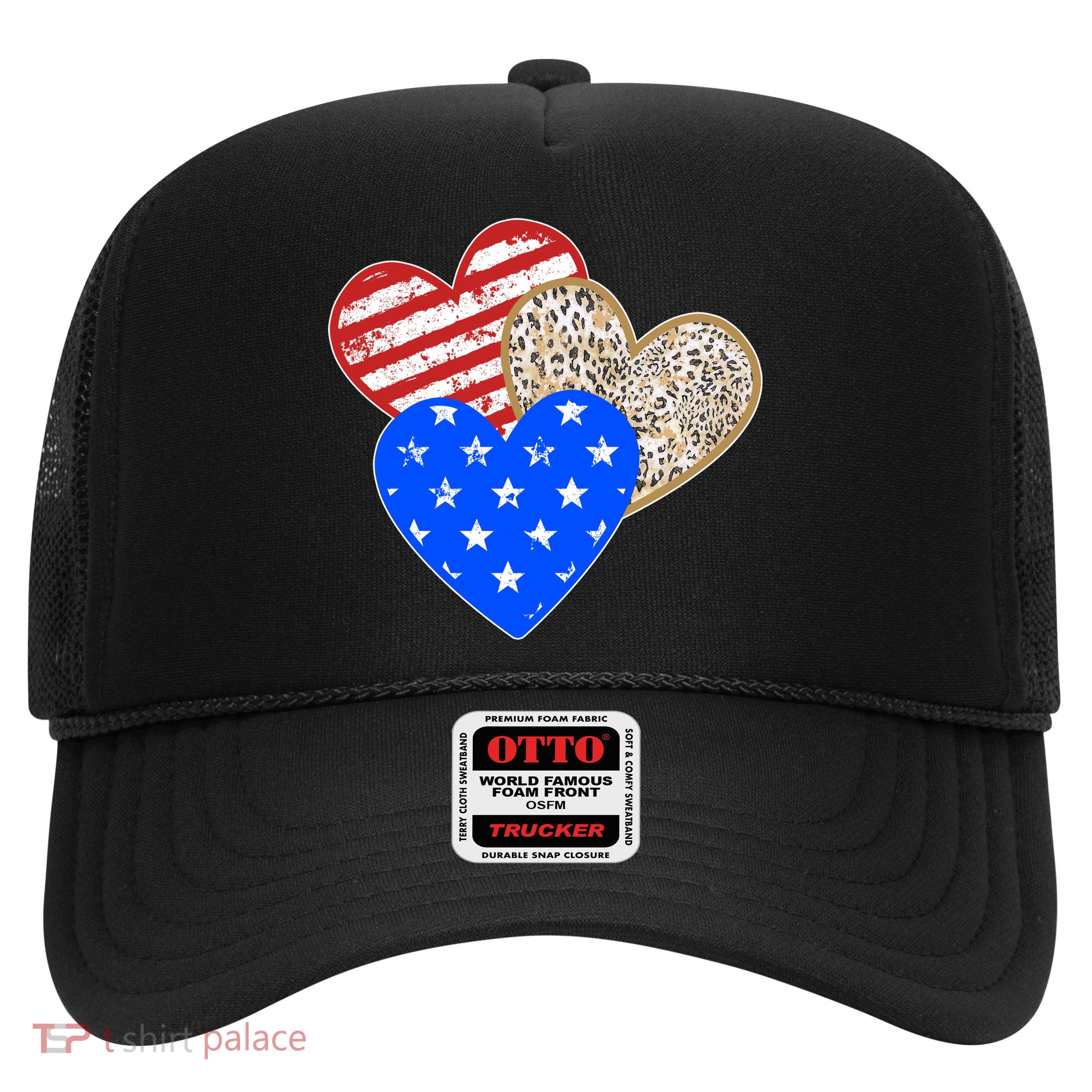 Patriotic Leopard Print Stars And Stripes Hearts Trucker Hat