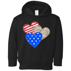 Patriotic Leopard Print Stars And Stripes Hearts Toddler Hoodie