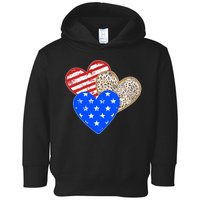 Patriotic Leopard Print Stars And Stripes Hearts Toddler Hoodie