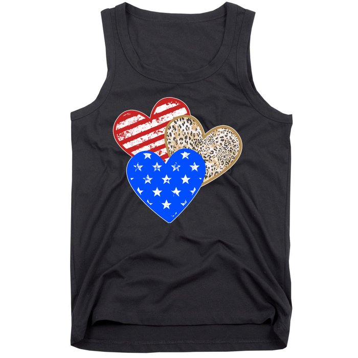 Patriotic Leopard Print Stars And Stripes Hearts Tank Top