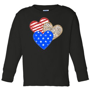 Patriotic Leopard Print Stars And Stripes Hearts Toddler Long Sleeve Shirt