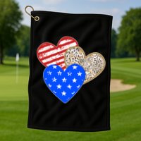 Patriotic Leopard Print Stars And Stripes Hearts Golf Towel