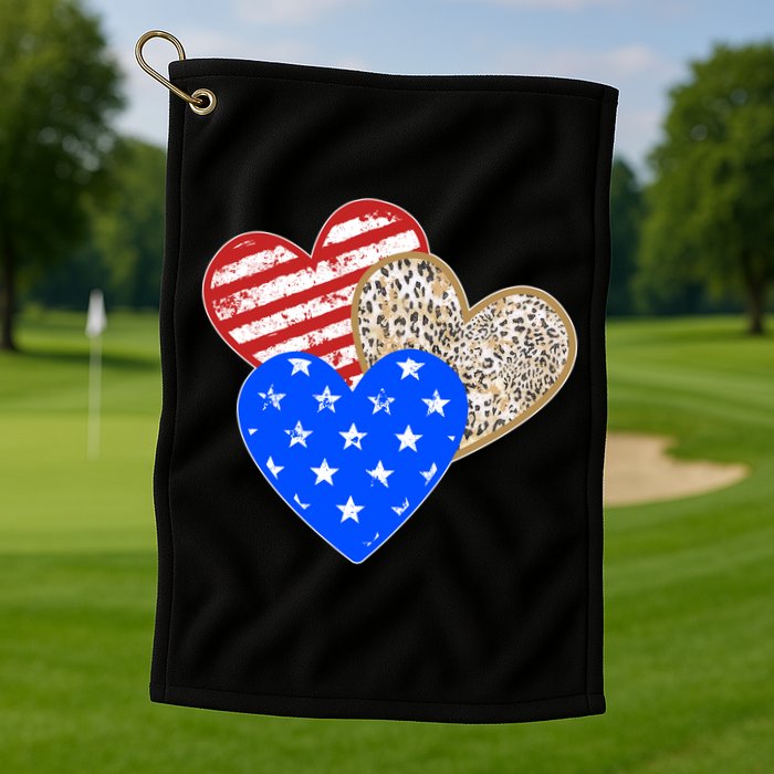 Patriotic Leopard Print Stars And Stripes Hearts Golf Towel