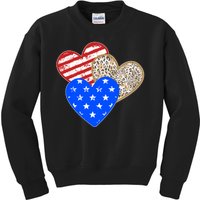 Patriotic Leopard Print Stars And Stripes Hearts Kids Sweatshirt