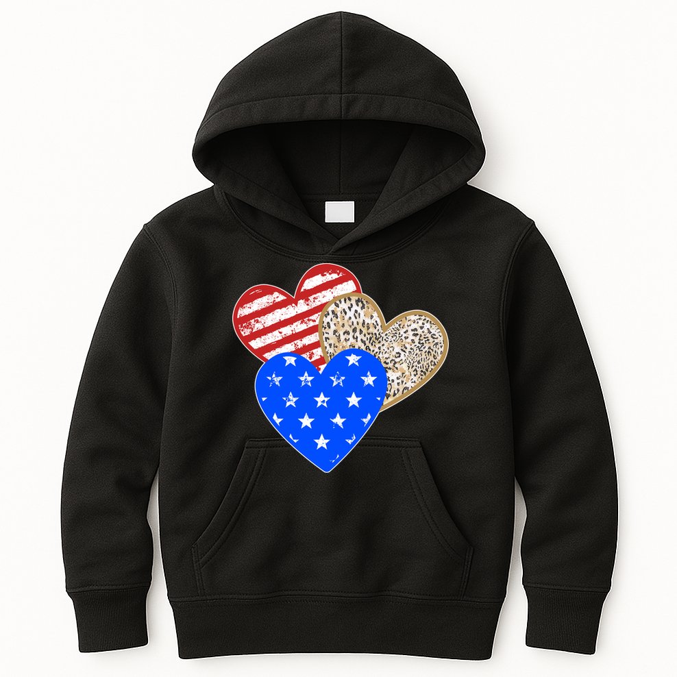 Patriotic Leopard Print Stars And Stripes Hearts Kids Hoodie
