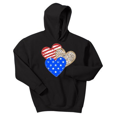 Patriotic Leopard Print Stars And Stripes Hearts Kids Hoodie