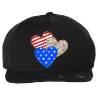 Patriotic Leopard Print Stars And Stripes Hearts Wool Snapback Cap