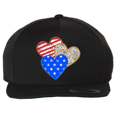 Patriotic Leopard Print Stars And Stripes Hearts Wool Snapback Cap