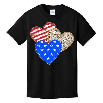 Patriotic Leopard Print Stars And Stripes Hearts Kids T-Shirt