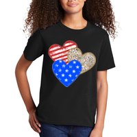 Patriotic Leopard Print Stars And Stripes Hearts Kids T-Shirt