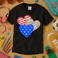 Patriotic Leopard Print Stars And Stripes Hearts Kids T-Shirt