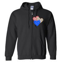 Patriotic Leopard Print Stars And Stripes Hearts Full Zip Hoodie