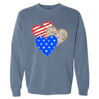 Patriotic Leopard Print Stars And Stripes Hearts Garment-Dyed Sweatshirt