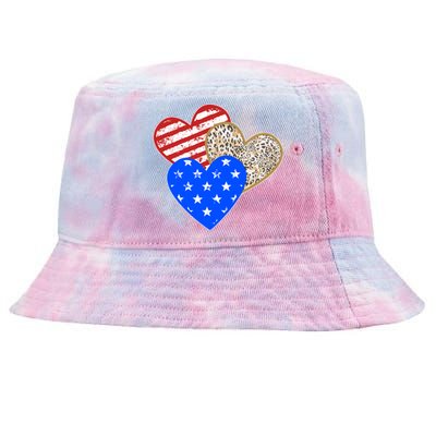 Patriotic Leopard Print Stars And Stripes Hearts Tie-Dyed Bucket Hat