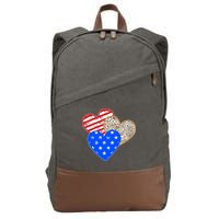 Patriotic Leopard Print Stars And Stripes Hearts Cotton Canvas Backpack
