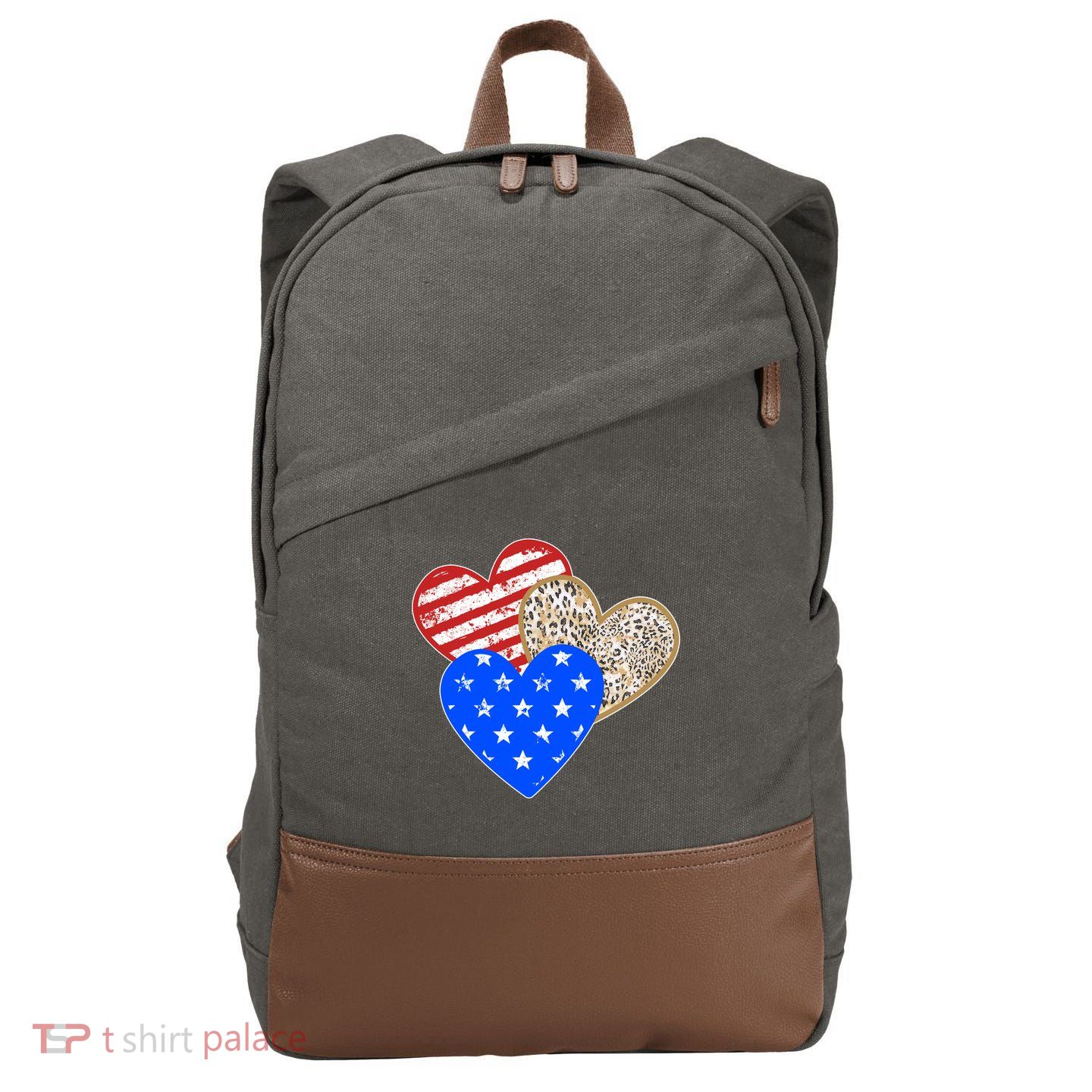 Patriotic Leopard Print Stars And Stripes Hearts Cotton Canvas Backpack