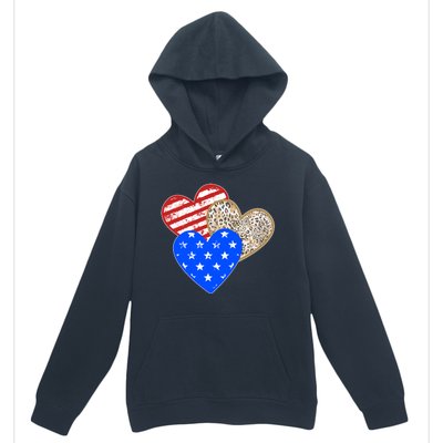 Patriotic Leopard Print Stars And Stripes Hearts Urban Pullover Hoodie