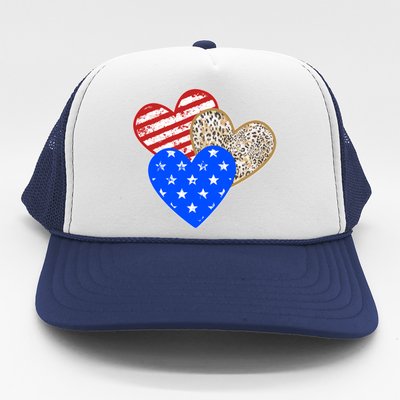 Patriotic Leopard Print Stars And Stripes Hearts Trucker Hat