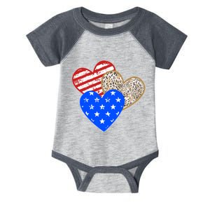 Patriotic Leopard Print Stars And Stripes Hearts Infant Baby Jersey Bodysuit