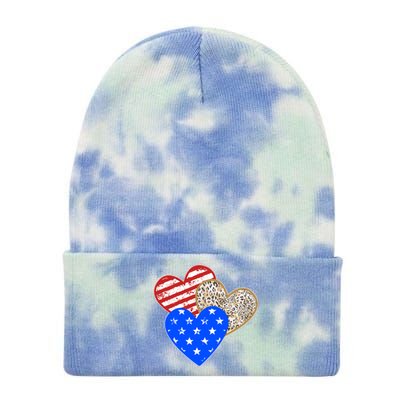 Patriotic Leopard Print Stars And Stripes Hearts Tie Dye 12in Knit Beanie