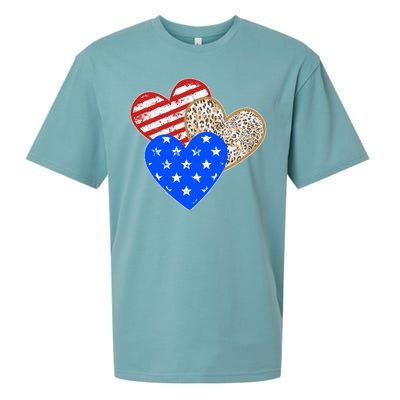 Patriotic Leopard Print Stars And Stripes Hearts Sueded Cloud Jersey T-Shirt