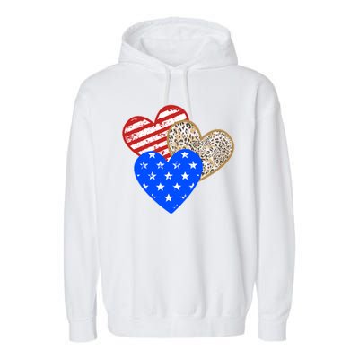 Patriotic Leopard Print Stars And Stripes Hearts Garment-Dyed Fleece Hoodie