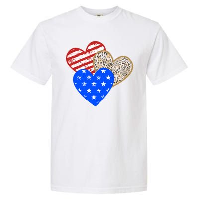 Patriotic Leopard Print Stars And Stripes Hearts Garment-Dyed Heavyweight T-Shirt