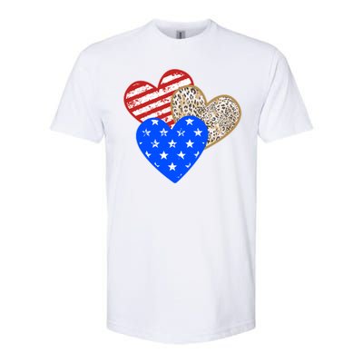 Patriotic Leopard Print Stars And Stripes Hearts Softstyle CVC T-Shirt