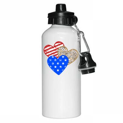 Patriotic Leopard Print Stars And Stripes Hearts Aluminum Water Bottle