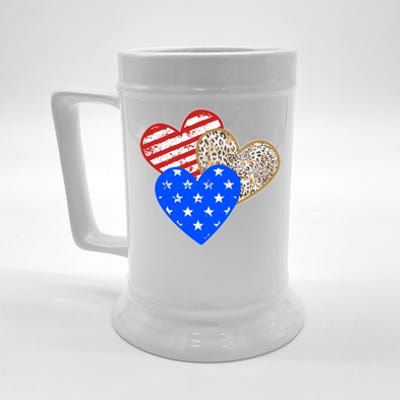 Patriotic Leopard Print Stars And Stripes Hearts Beer Stein